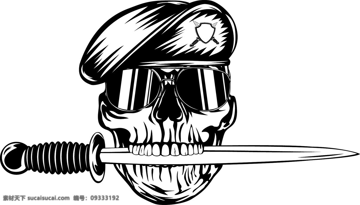 骷髅 骷髅头 人头骨 恐怖 军事 战争 匕首 手绘 矢量