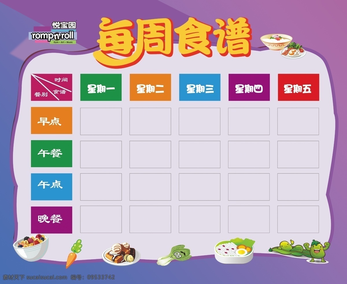 幼儿园 每周 食谱 展板 每周食谱 蔬菜 菜品