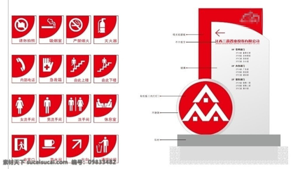 方形 红色 小人 提示牌 导 视 牌 导视牌