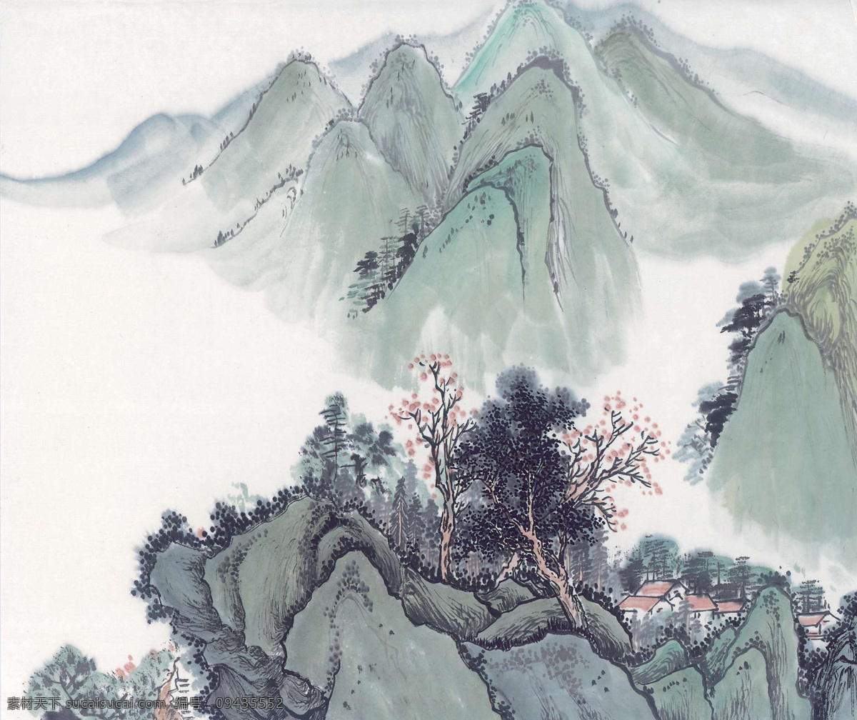 水墨画 深山老林 效果图 大山 装饰画 山水画 手绘 背景墙 挂画 贴画