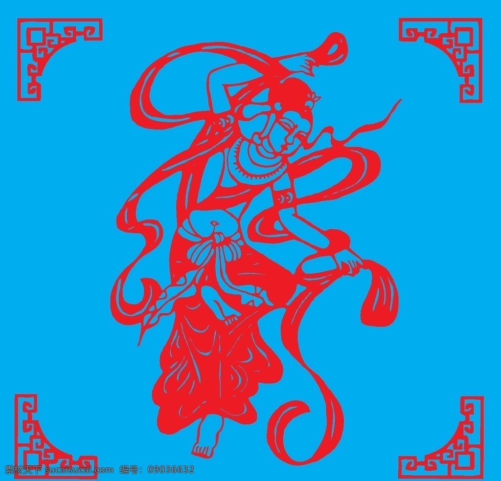 飞天剪纸 飞天 人物 壁画 仙女 洞窟 剪纸 线条 矢量 传统 民俗 装饰 窗花 插画 文化艺术 传统文化