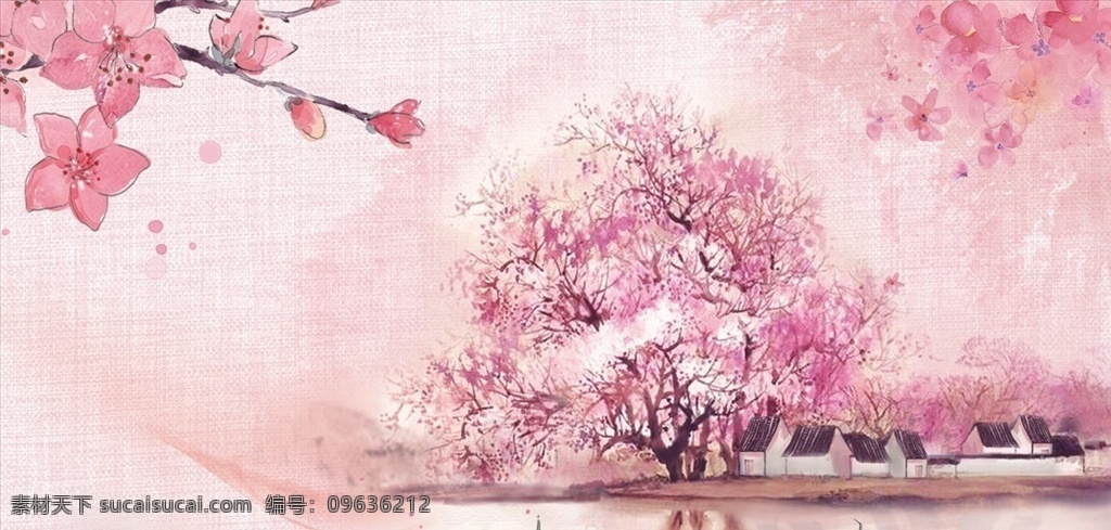 粉色布纹花墙 樱花 粉色布纹 樱花树 布纹 意像画 jpg格式