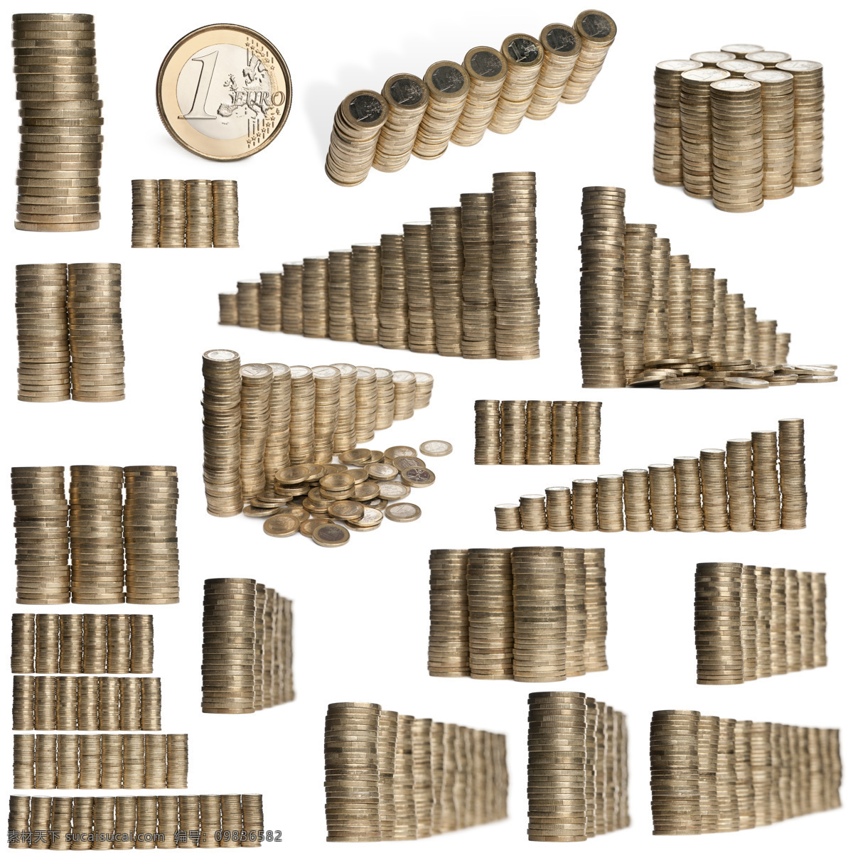 欧元 硬币 金融货币 钱 金钱 重叠 财富 特写 摄影图 高清图片 商务金融