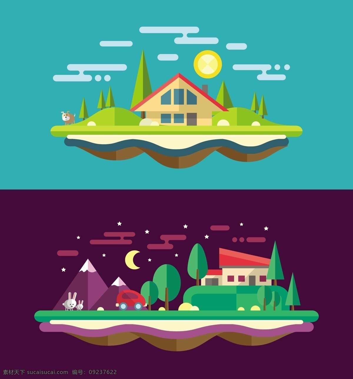 扁平化 风景 岛屿 背景 图 广告背景图 背景图片下载 矢量背景图 创意背景图 淘宝背景图 扁平背景图 岛屿背景图 太阳 月亮 房子 感 兴趣