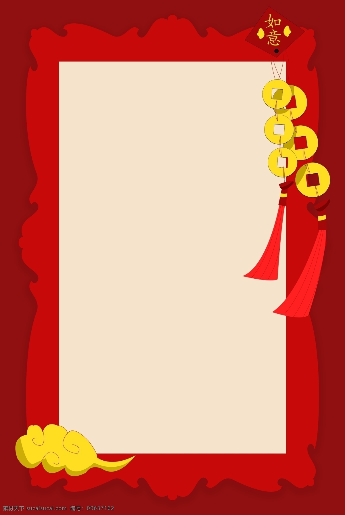 红色 春节 元宝 悬挂 背景 边框 吉祥 如意 装饰 财富