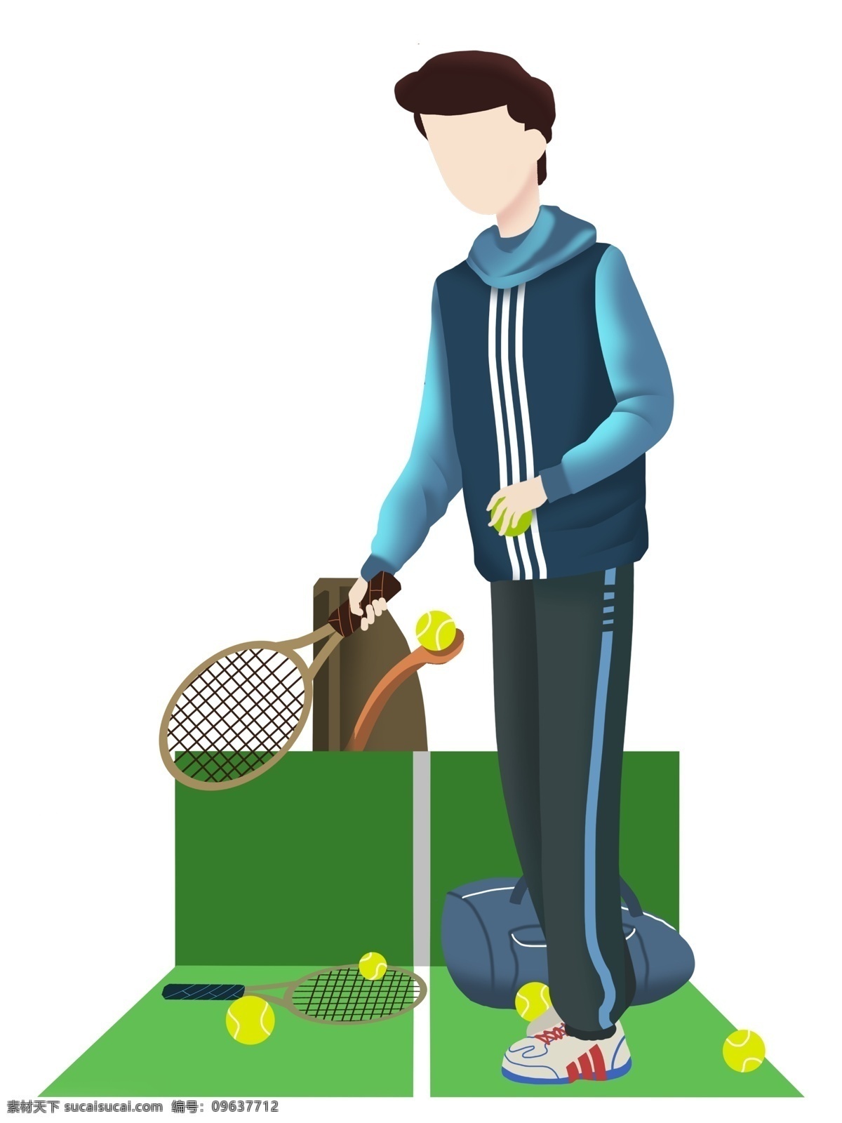 网球 小 男孩 插画 运动健身插画 健身的小男孩 黄色的网球 卡通人物 户外健身