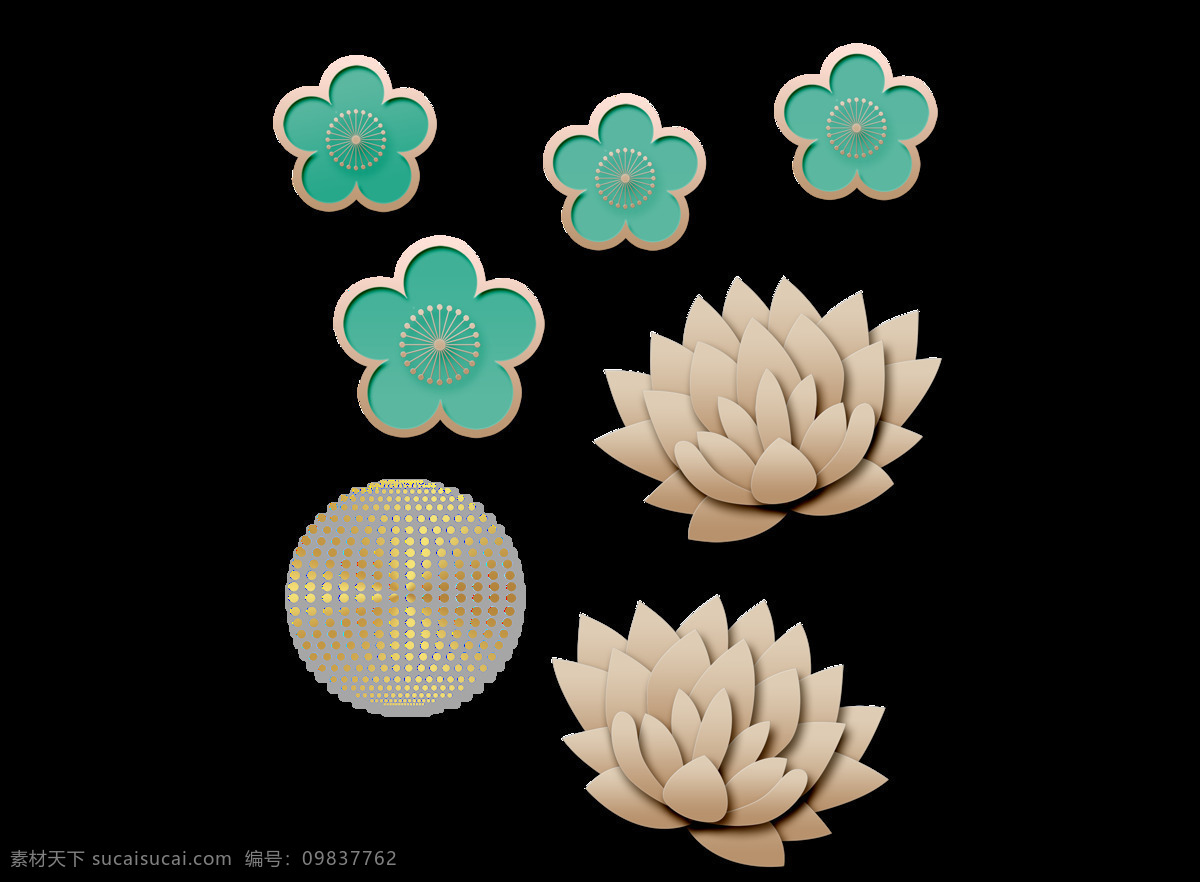 木质 雕刻 花 莲花 蓝色小花 元素 免 抠 透明