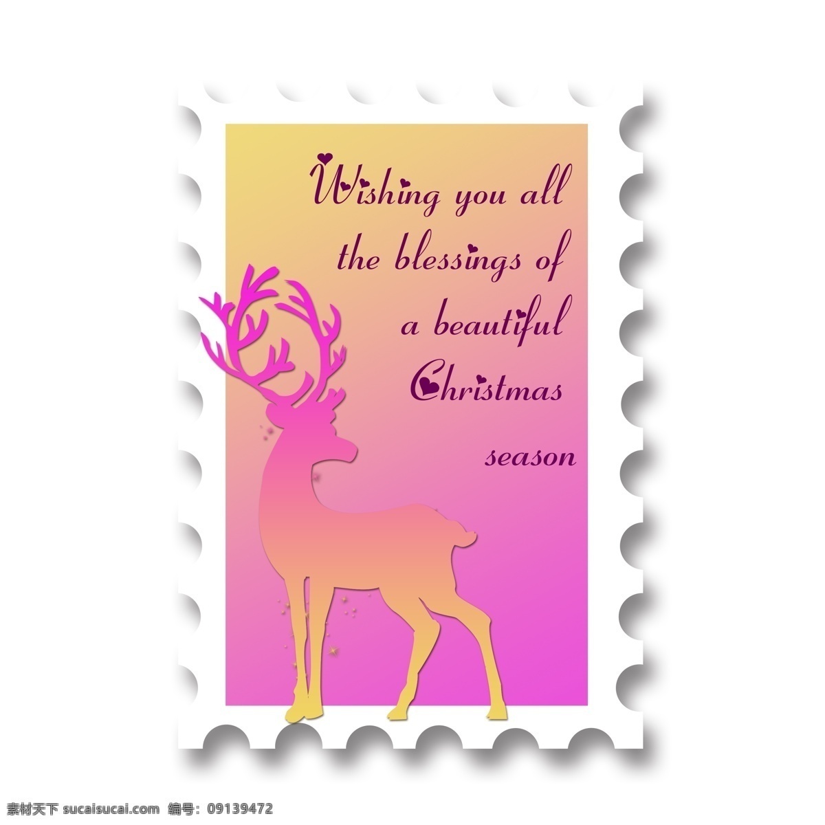 圣诞 圣诞节 驯鹿 可爱 微 剪纸 邮票 小 贴纸 元素 小贴纸