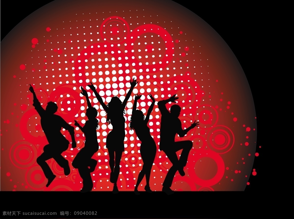带有 舞蹈 剪影 红色 派对 背景 音乐 人 党的人 红色的剪影 朋友 庆祝 迪斯科 男孩 音乐会 人群 集团 人物剪影 插图 跳舞 女人的轮廓 青春 黑色