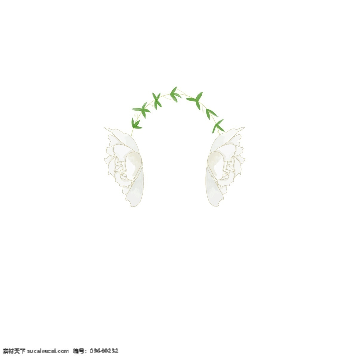 栀子花 耳机 花环 植物 清新 浪漫 文艺 手绘 创意