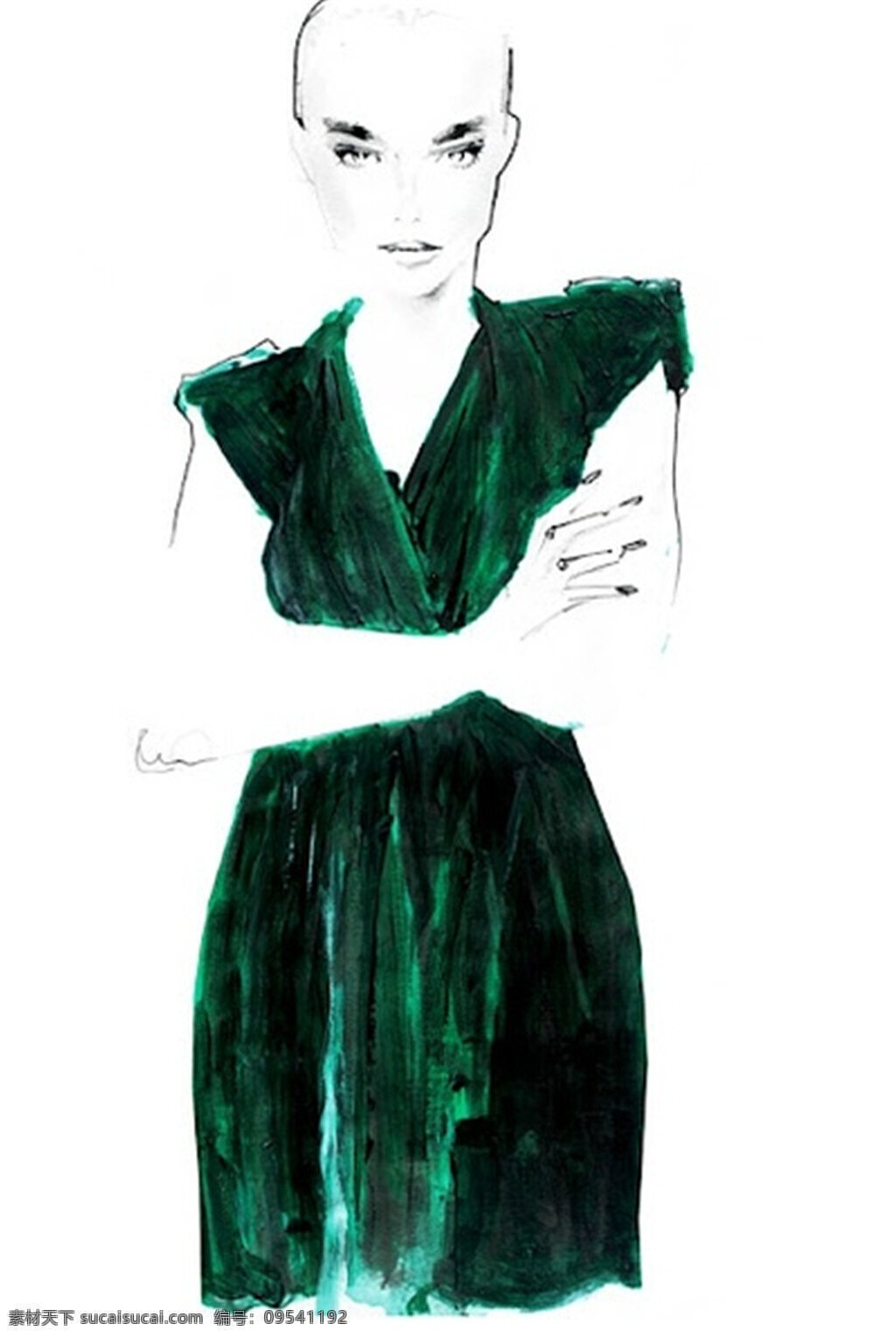 深绿色 连衣裙 设计图 服装设计 时尚女装 职业女装 职业装 女装设计 效果图 短裙 服装 服装效果图 长裙