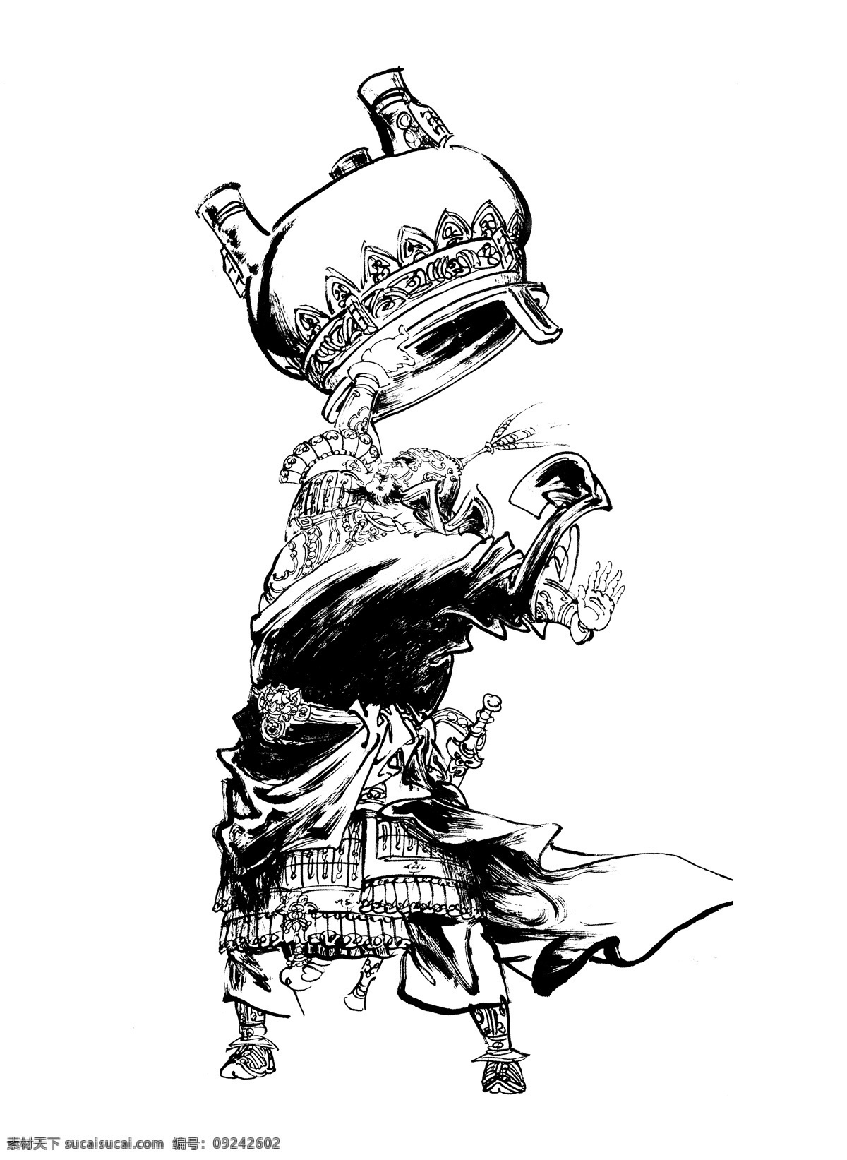 西楚霸王 霸王举鼎 力拔山兮 气盖世 项羽 绘画 白描 线描 手绘 国画 笔 写实 毛笔画 人物 白描集神仙 武将 文化艺术 传统文化