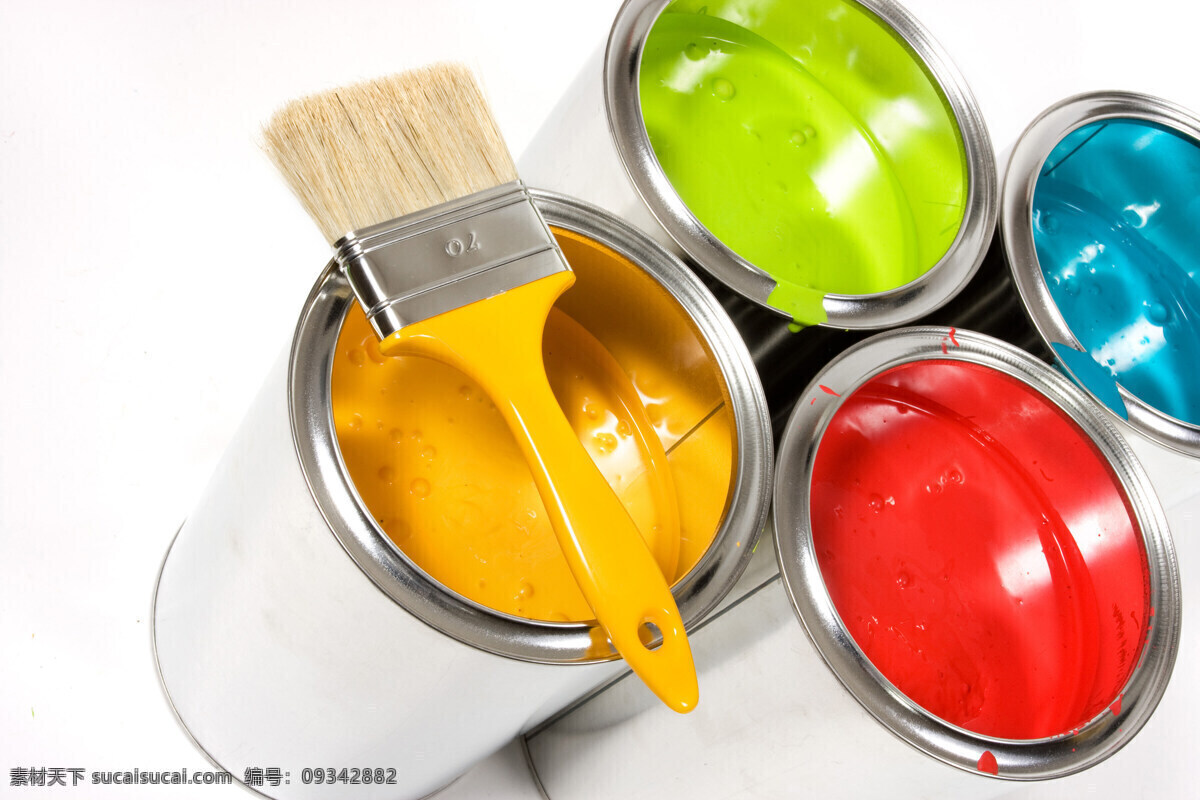 油漆图片 油漆桶 彩绘桶 彩漆 油漆 绘画颜料 颜料 彩色 高饱和度 艳丽 五颜六色 刷子 文化艺术 美术绘画
