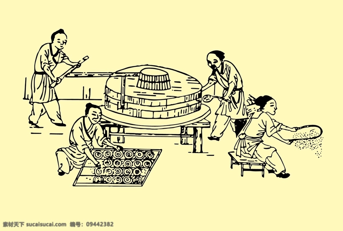 小孩做饼底纹 小孩 做饼 底纹 黑稿 线稿 卡通 分层 源文件