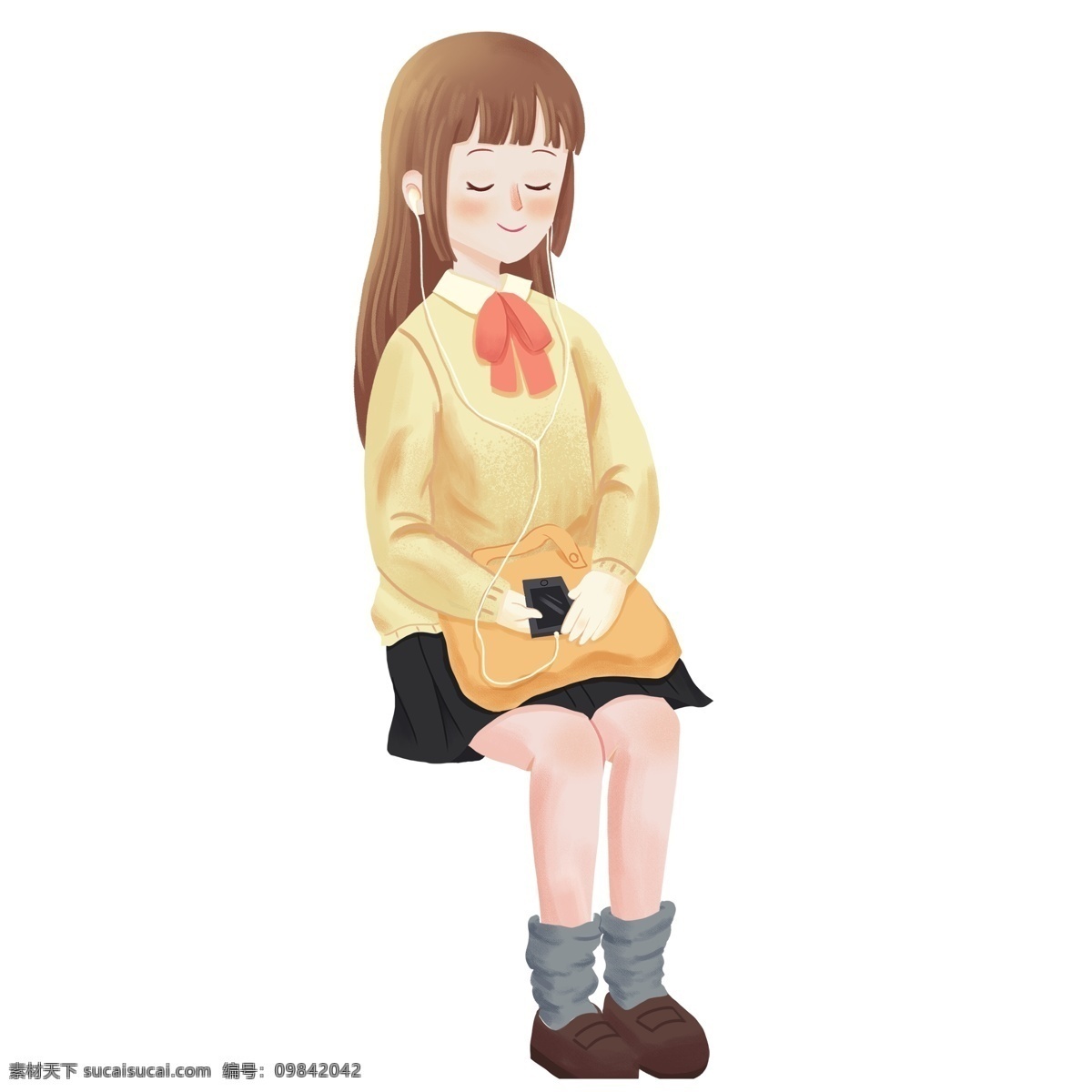 听 音乐 小女 生 人物 卡通 插画 可爱 清新 学生 手绘 听音乐 少女 小女生 人物设计
