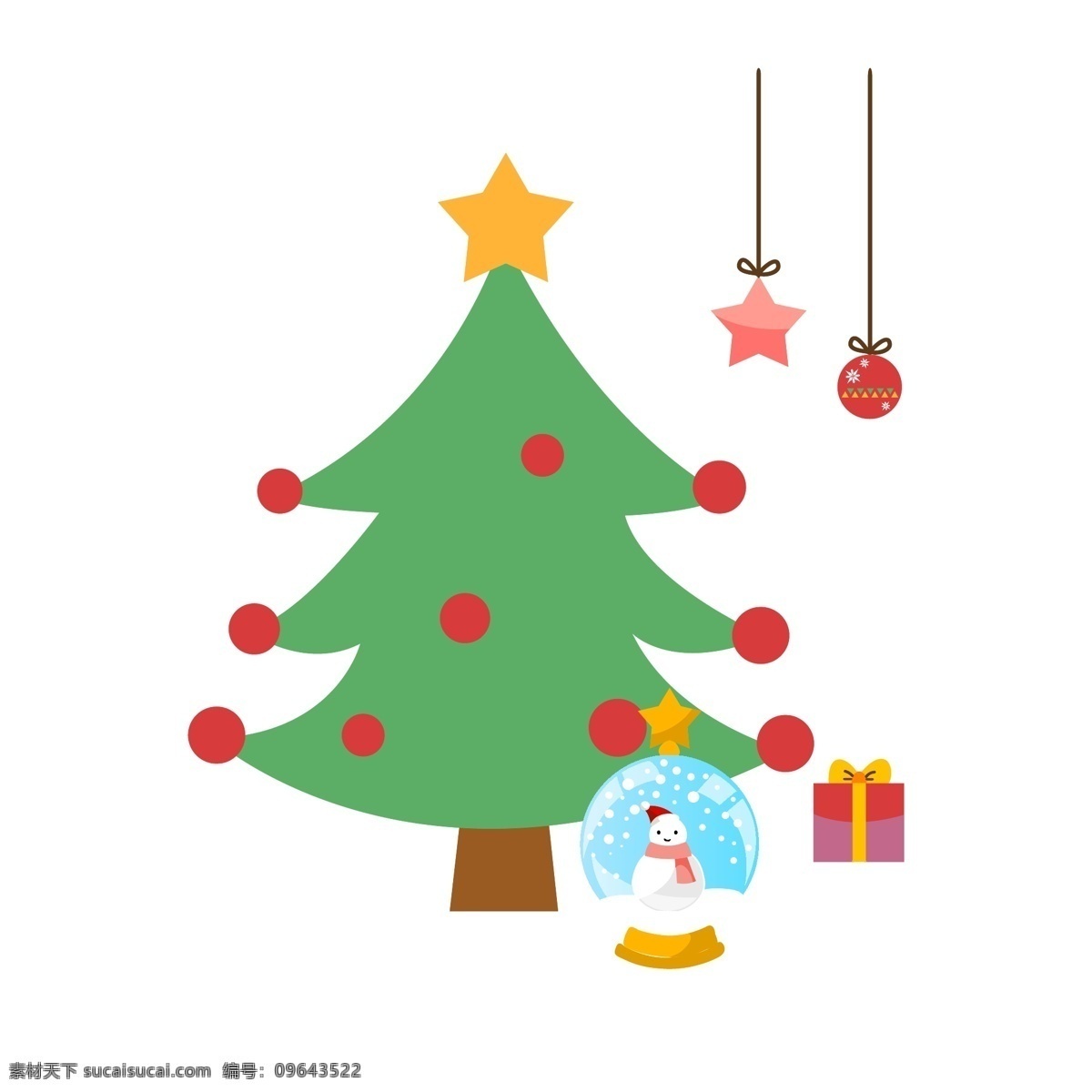 简单 圣诞 插图 元素 礼物 圣诞球 树 贝尔斯 要素 向量