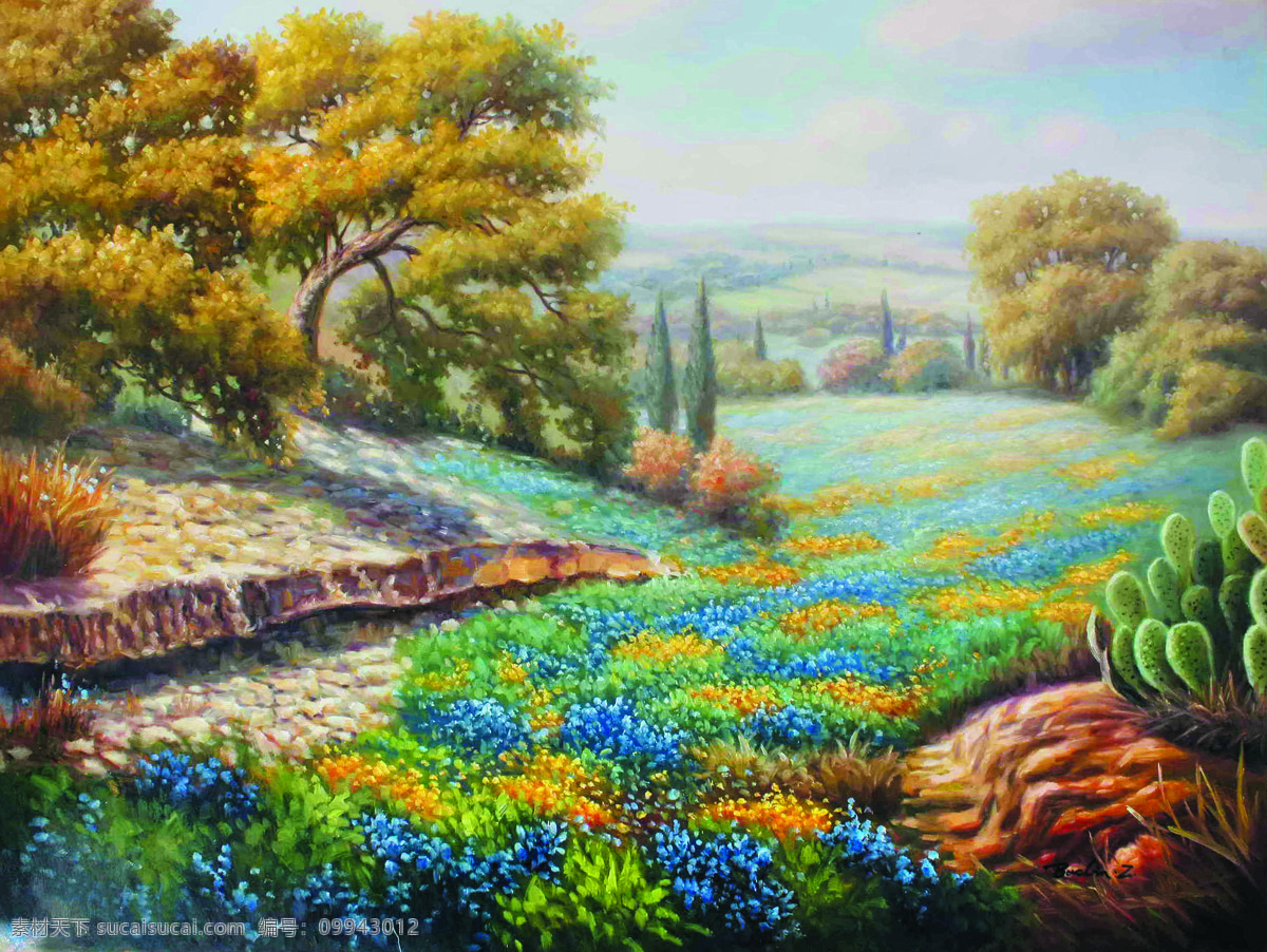 田园花草香 美术 油画 风景 山野 花木 花草 花朵 树木 草地 文化艺术 绘画书法