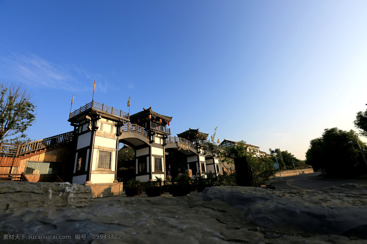 关山古镇 关公 古镇 早晨 蓝天 三国 建筑 城楼 城墙 风景 阳光 蜀汉 国内旅游 旅游摄影