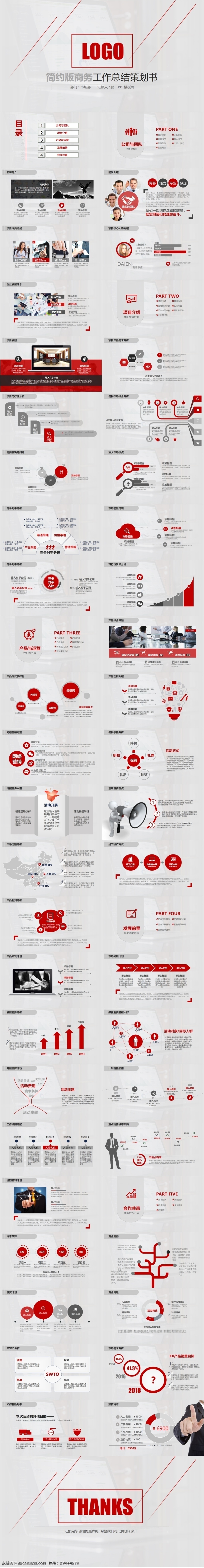 红色 简洁 工作总结 商务 工作汇报 商务汇报 ppt模板 动态模板 高端