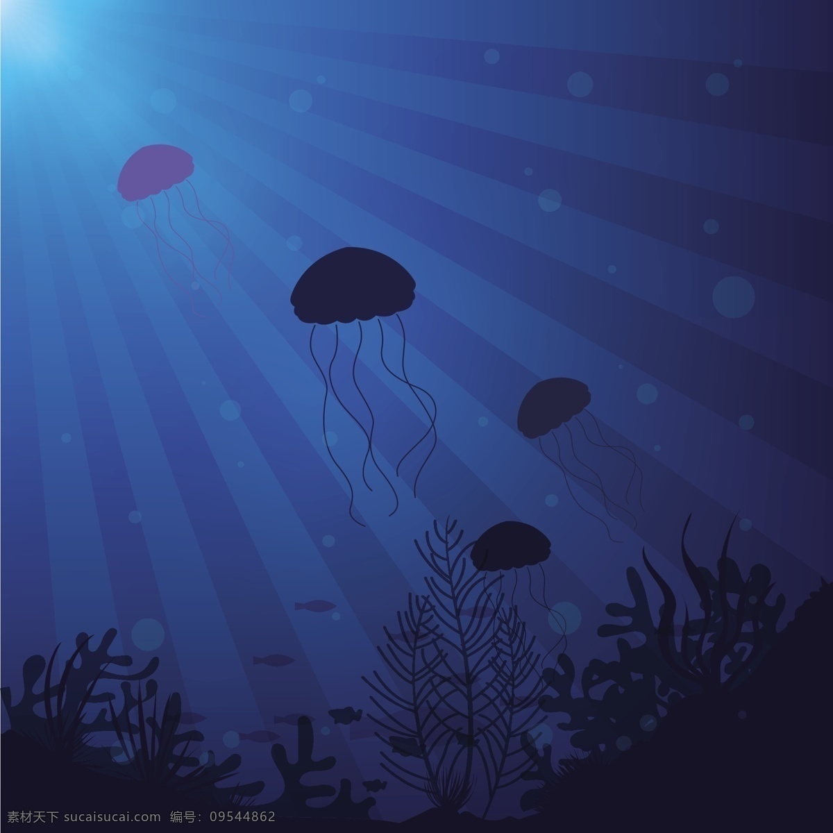 蓝色 海洋 海底 生物 背景 图 广告背景 广告 背景素材 底纹背景 鱼类 海藻 阳光