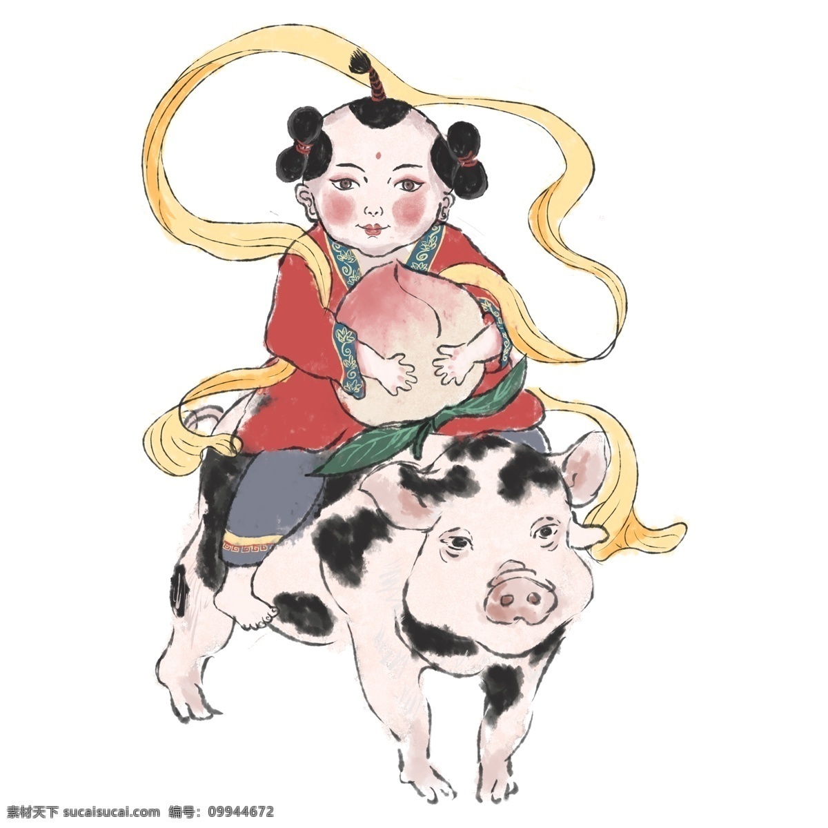 可爱 手绘 骑 猪 小女孩 元素 png元素 骑猪 免抠元素 透明素材 人物元素