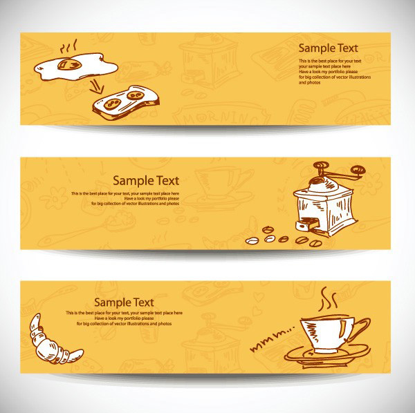 美食 插画 banner 矢量 蛋糕 汉堡 鸡腿 咖啡 咖啡壶 面包 西点 煎蛋 牛角面包 anmin 矢量图 其他矢量图