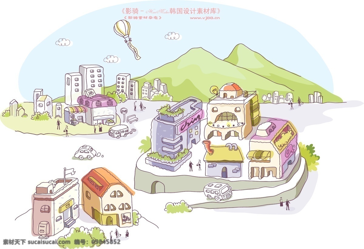 线条 城市 风景 hanmaker 韩国 设计素材 库 线条城市风景 卡通 漫画 手绘 矢量图 建筑家居