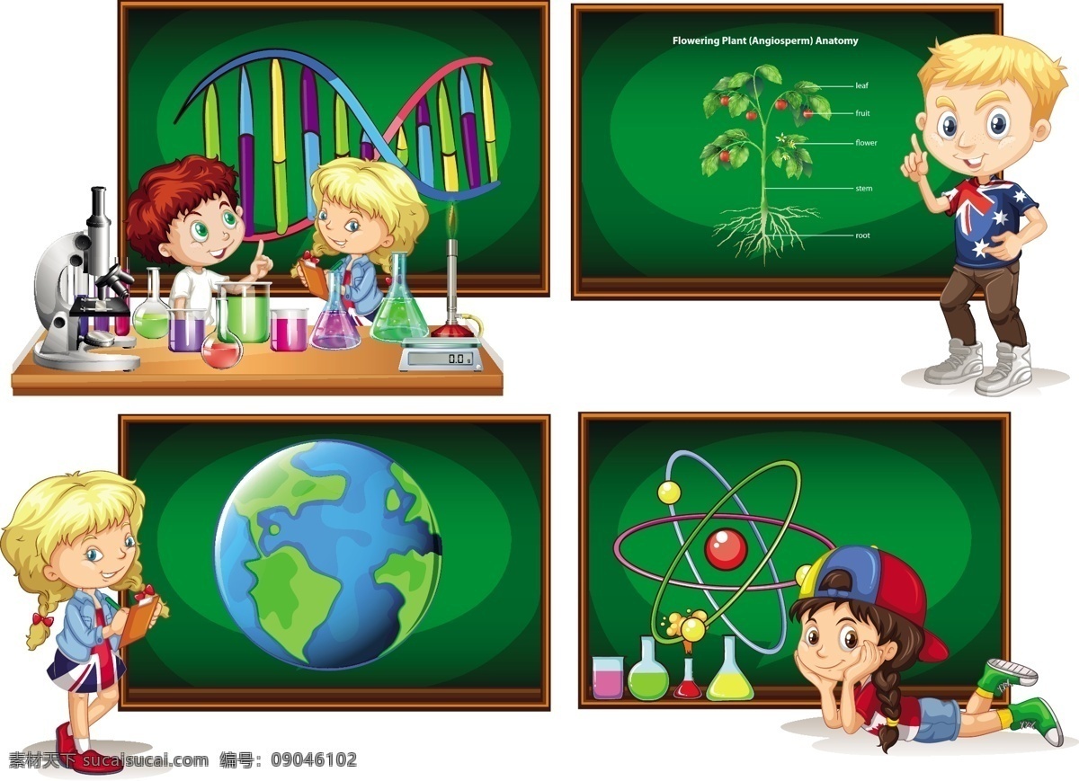 学校 收集 孩子 黑板 学习 色彩 成套 彩色