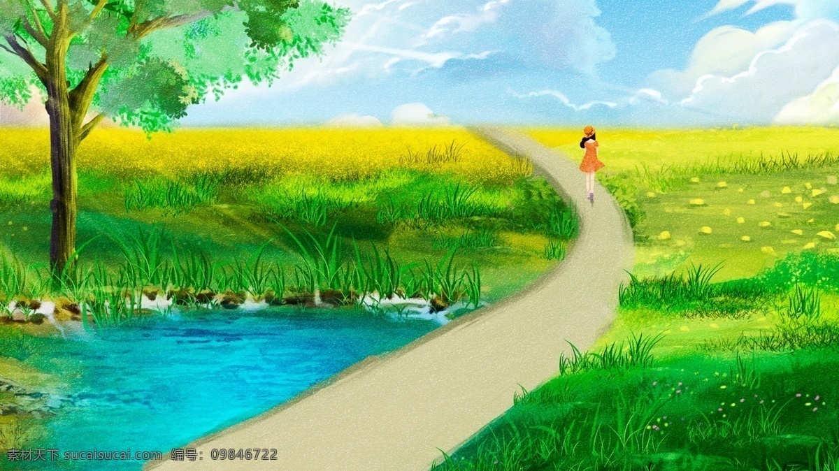 唯美 小 清新 夏日 湖边 旅游 观赏 插 春季 春色 春天 春韵 风景 郊游 旅行 旅行插画 旅游插画 公众号配图