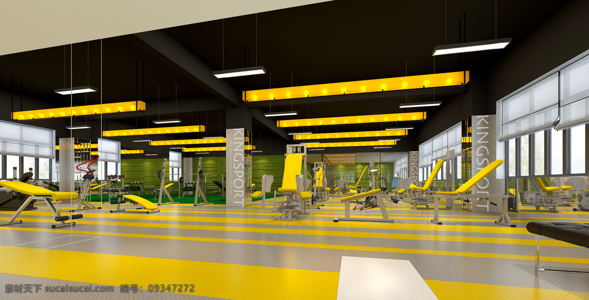 窗户 灯光 环境设计 黄色 健身房 器械 室内设计 健身器械 区 设计素材 模板下载 健身器械区 主题 家居装饰素材