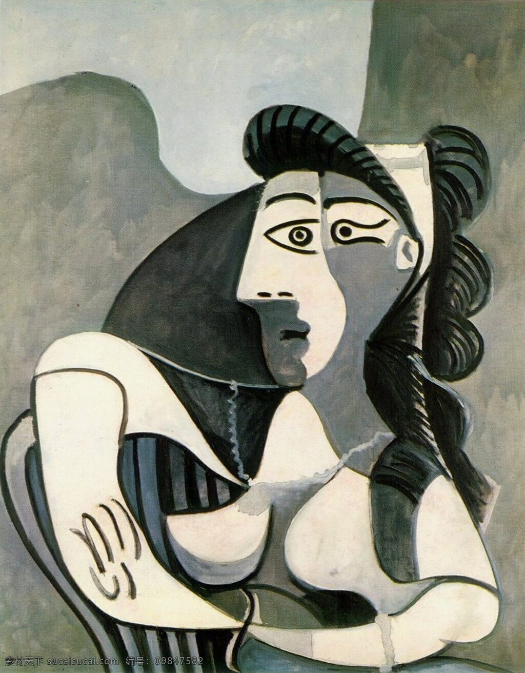buste 西班牙 画家 巴勃罗 毕加索 抽象 油画 人物 人体 装饰画 fauteuil un dans femme 1962 家居装饰素材