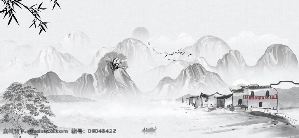 中国 风 背景 素材图片 中国风 背景素材 写意 田园 山峦