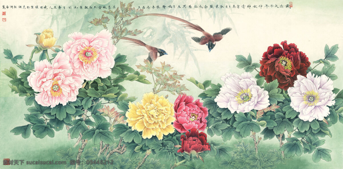 富贵长寿图 国画牡丹 国色天香 花开富贵 春风得意 工笔花鸟 国画花鸟 花鸟画 牡丹花 工笔画 文化艺术 绘画书法