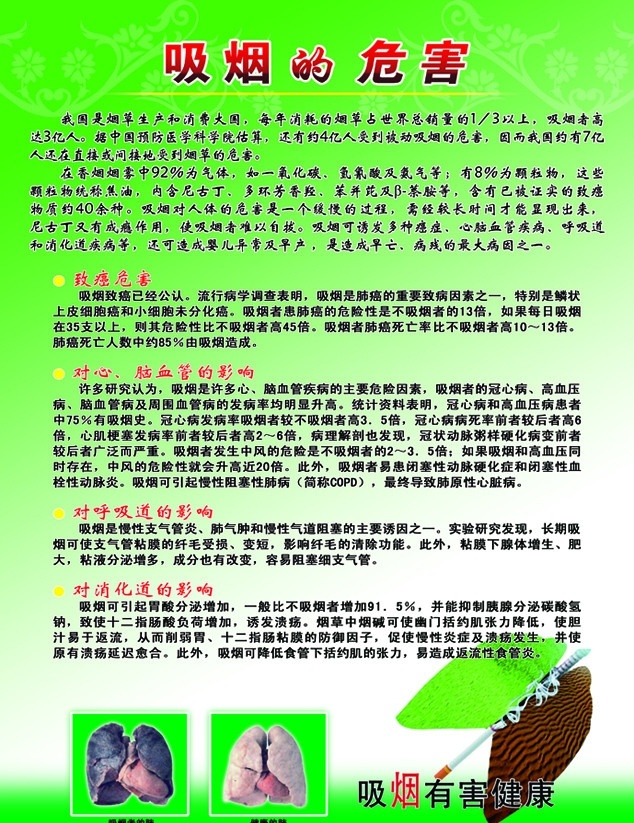 吸烟的危害 肺 健康 底纹 花纹 国内广告设计 广告设计模板 源文件