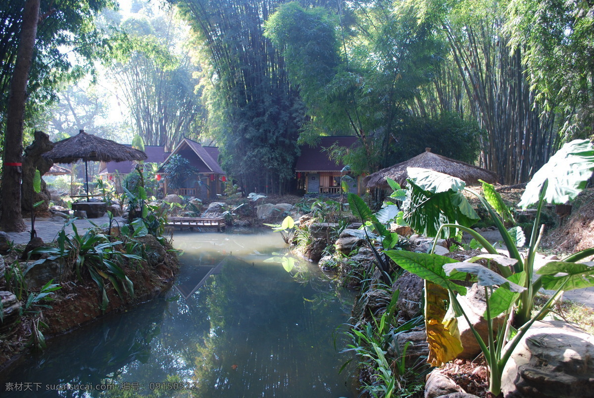德宏 傣族 竹楼 风景区 风景 竹林 自然 傣家 生活 旅游餐饮