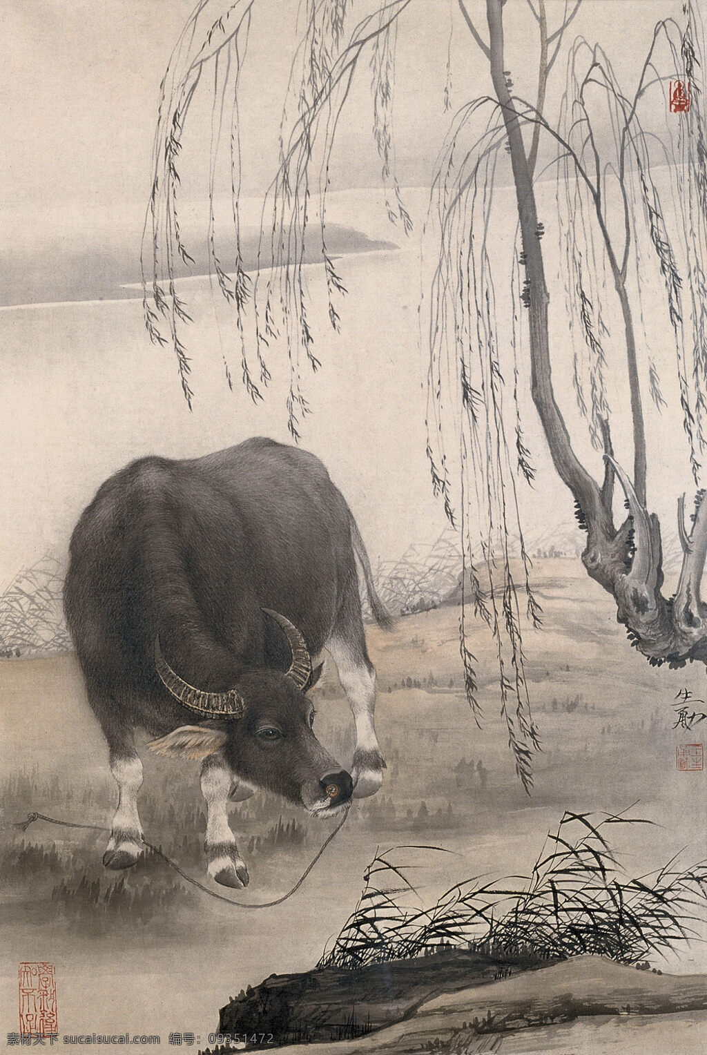 水牛 国画 工笔 动物 文化艺术 绘画书法 设计图库