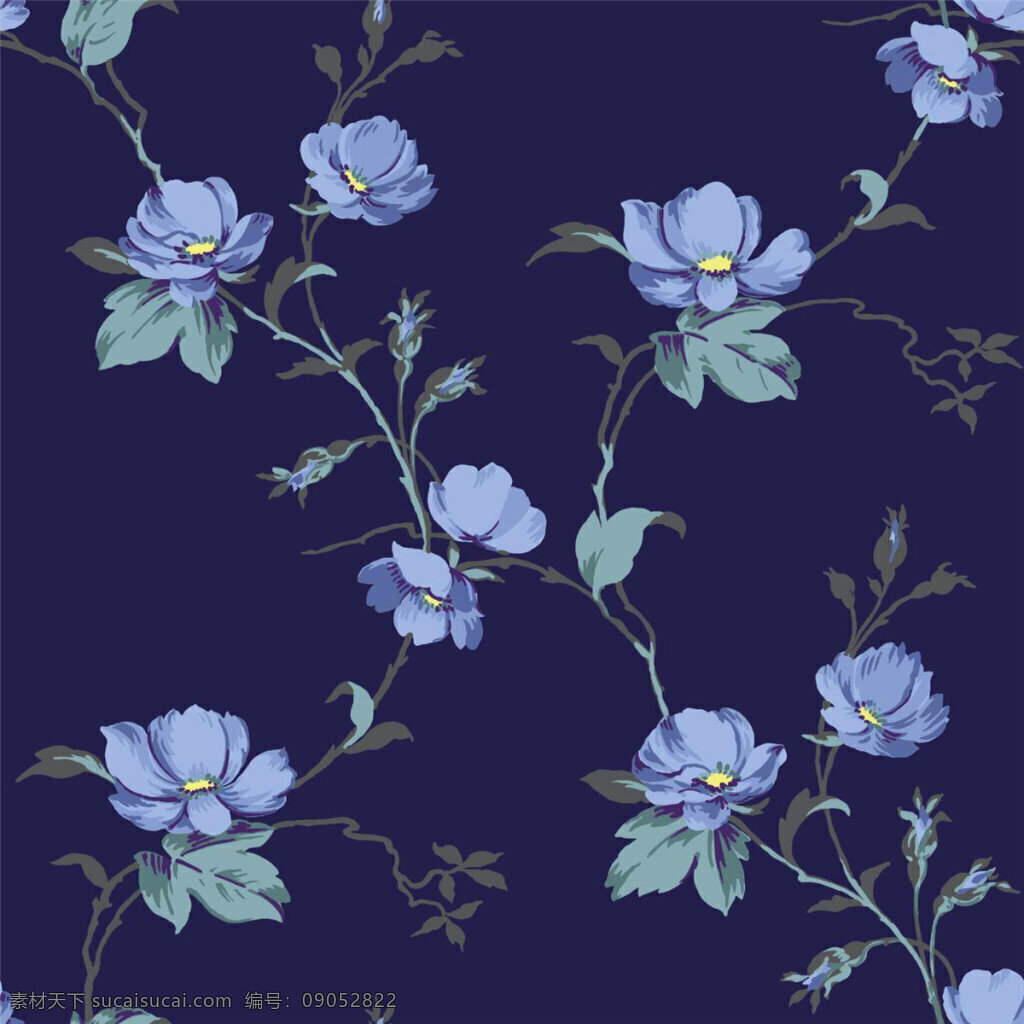清新 风格 亮 蓝色 花朵 植物 壁纸 图案 壁纸图案 清新风格 深蓝色底纹 植物图案