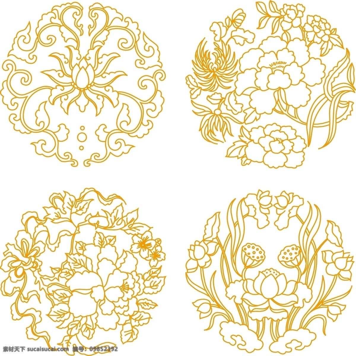 底纹边框 古典 古典花纹 荷花 花纹 花纹花边 吉祥图案 菊花 牡丹 中国古典花纹 矢量线条 线条荷花 线条菊花 线条牡丹 矢量 矢量图 其他矢量图