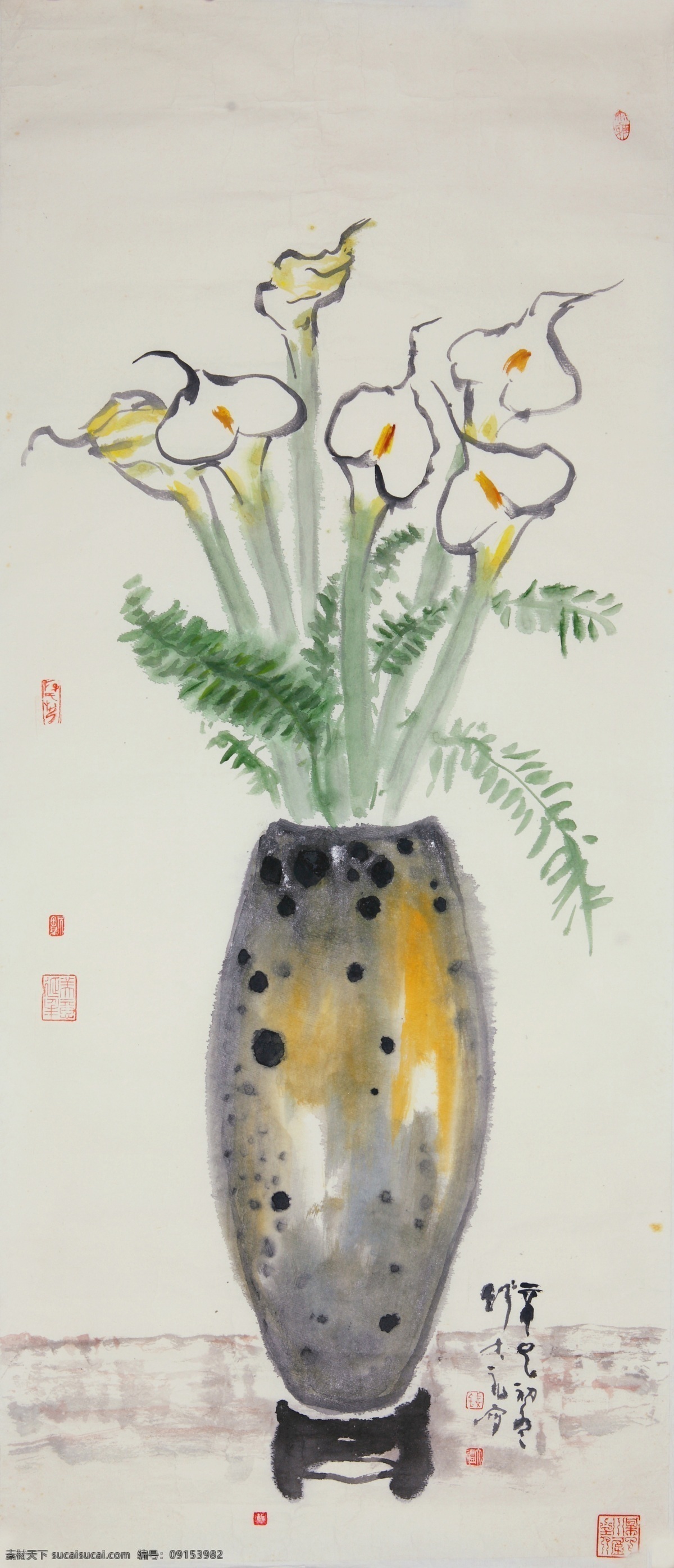 独秀一枝 洁 如玉 刺绣 马蹄莲 室内装饰设计 中国画 写意花卉画 钱大礼作品 工艺美术 平面广告 装饰设计 文化艺术