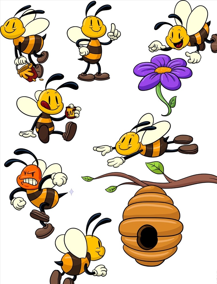 矢量蜜蜂素材 矢量 卡通 手绘 蜜蜂素材 蜜蜂 蜂窝 马蜂 黄蜂 大黄蜂 图案 元素
