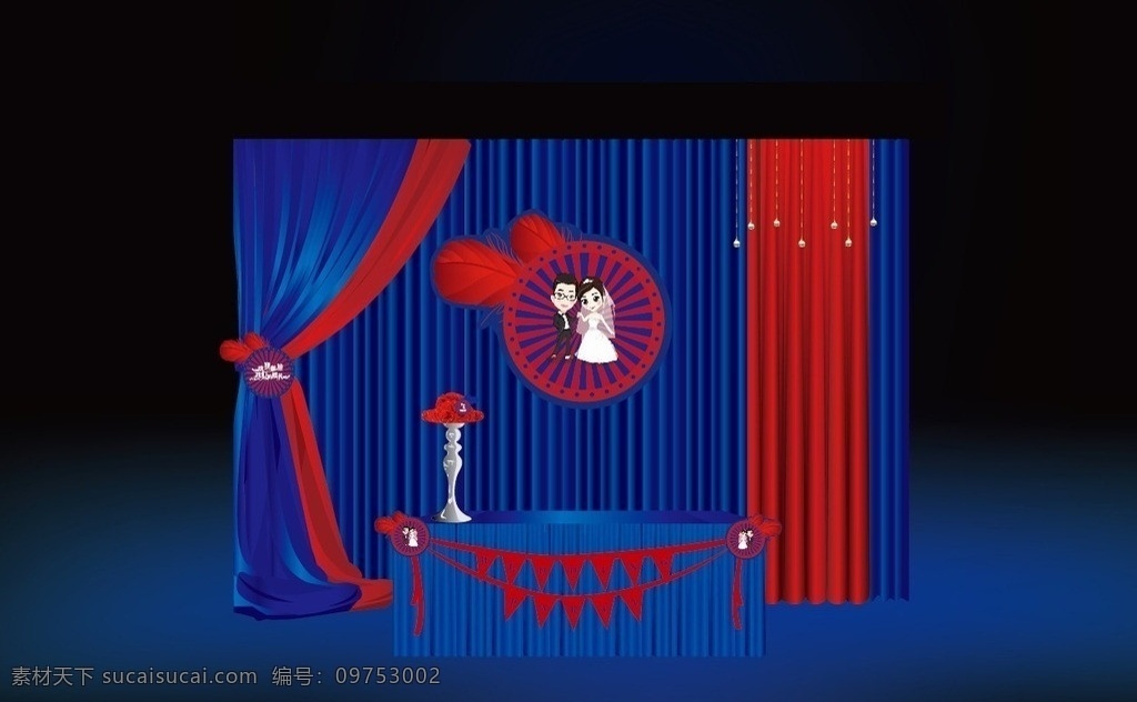 婚礼 签到区 红蓝 英伦风 签到桌 桌花 桌旗 布幔 婚礼现场 室外展区 其他设计 矢量