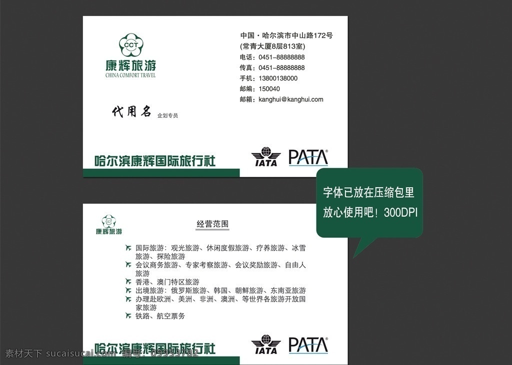 康辉 旅行社 名片 国际 旅游 卡片 绿色 哈尔滨 名片卡片 广告设计模板 源文件