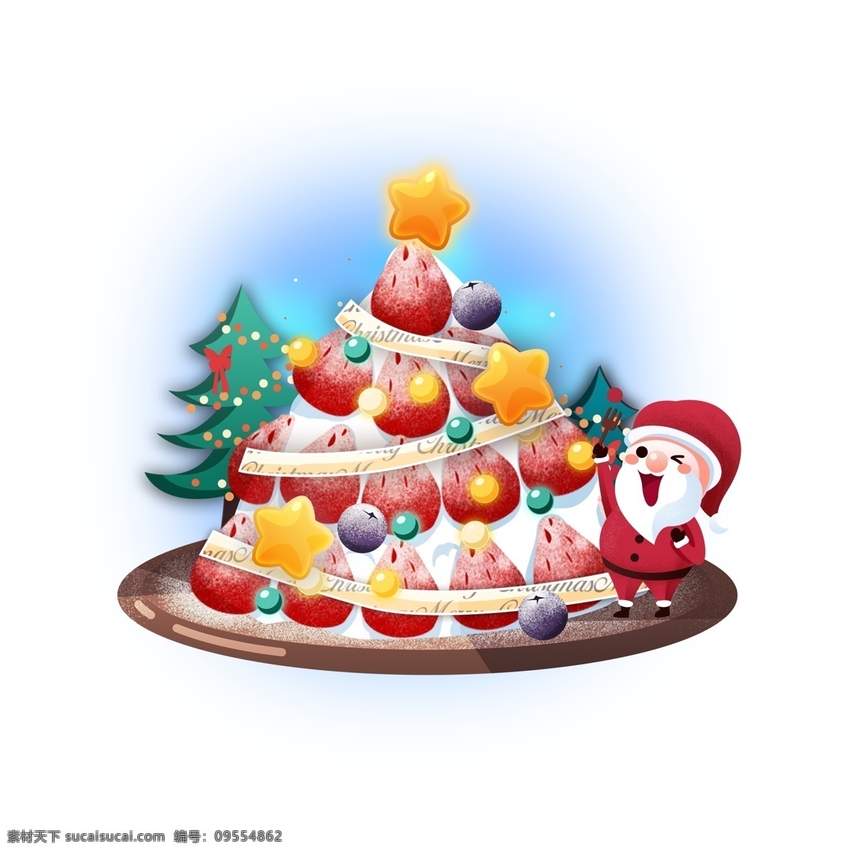 平安夜 圣诞 节日 蛋糕 商用 圣诞节 圣诞树 卡通 可爱 圣诞老人 草莓 草莓塔 五角星