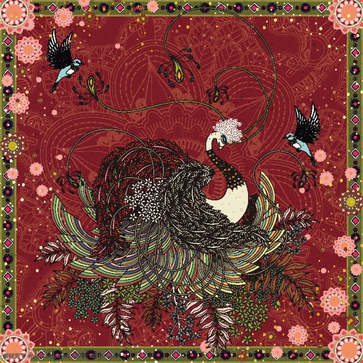 复古日式插画 繁花似锦 插画 手绘 浮世绘 鲤鱼凤凰花朵 日式风格插画 团花锦簇 仙鹤 鲤鱼 凤凰 蝴蝶 动物 繁华 花朵 树木 树叶 矢量素材 复古 现代科技
