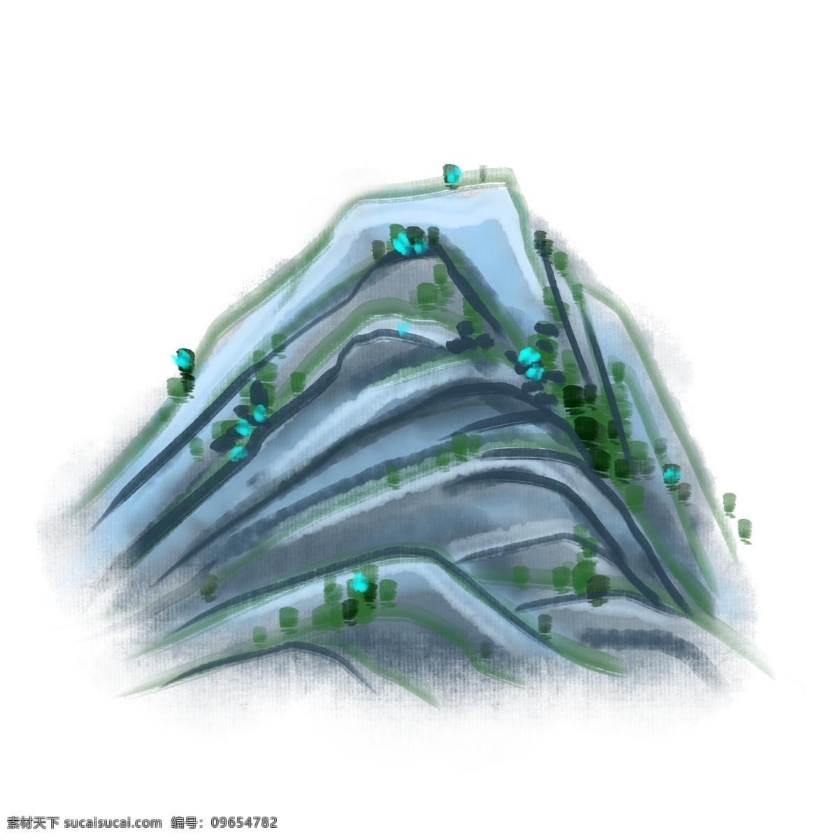 创意 抽象 手绘 山脉 插画 水墨画 中国画 山 山体 连绵起伏 云山雾绕 墨韵 山峰 层叠 写意 墨色 彩色山峰