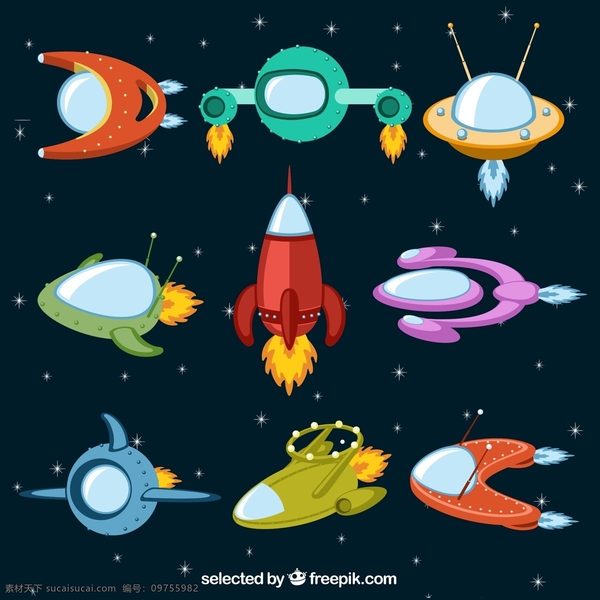 卡通 宇宙飞船 矢量图 航天 科技 宇宙 太空 火箭 飞船 星星 星光 插画 背景 海报 画册 现代科技 科学研究 黑色