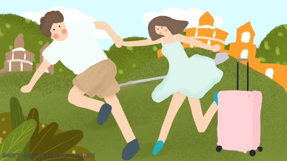 世界 旅游 日 情侣 旅行箱 小 清新 畅游 路 插画 世界旅游 小清新 手绘插画 原创 畅游世界 情侣旅行 手机配图