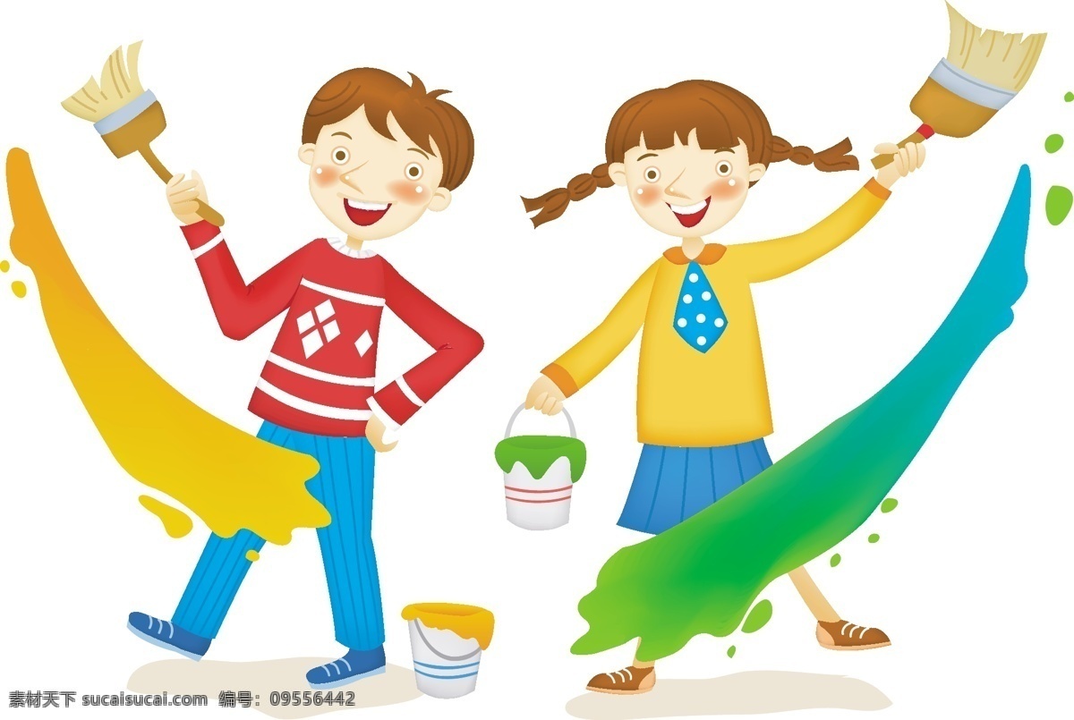 快乐的儿童 宝贝 儿童 孩子 韩国矢量儿童 韩式卡通 画笔 画框 卡通 卡通场景 卡通孩子 快乐 女孩 矢量卡通 卡通小孩 男孩 颜料 彩色童年 开心 矢量图 矢量人物