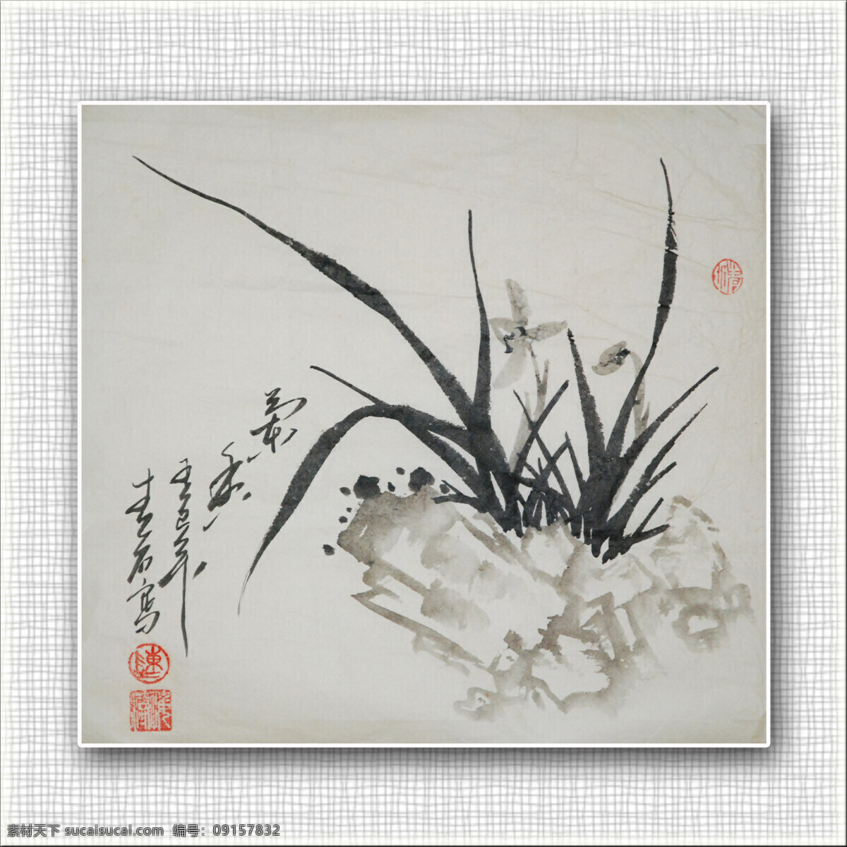 国画 绘画书法 兰花 文化艺术 文字 写意 印章 青石 兰花设计素材 兰花模板下载 青石国画兰花 装饰素材 雕刻 图案