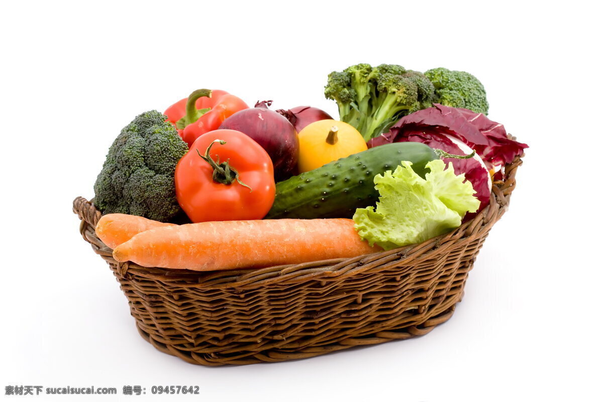 竹篮 篮子 菜篮子 西红柿 西兰花 胡萝卜 辣椒 洋葱 蔬菜 青菜 食材 绿色蔬菜 健康蔬菜 生物世界